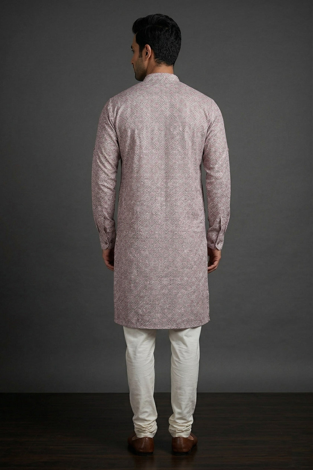 Dusty Rose Geometric Print Men’S Kurta