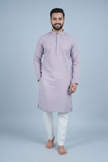 Dusty Lavender Micro Print Men’S Kurta