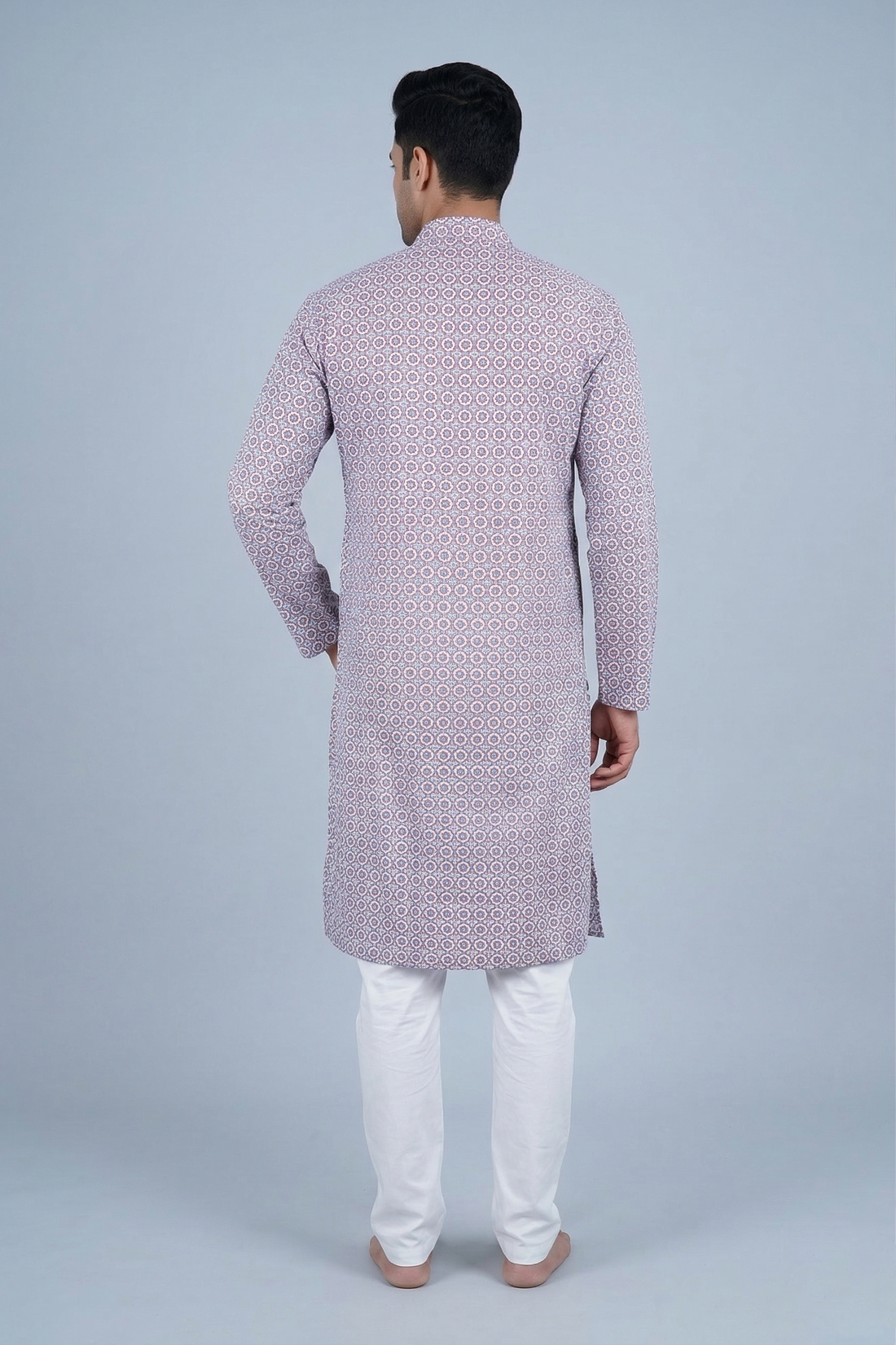 Dusty Lavender Micro Print Men’S Kurta