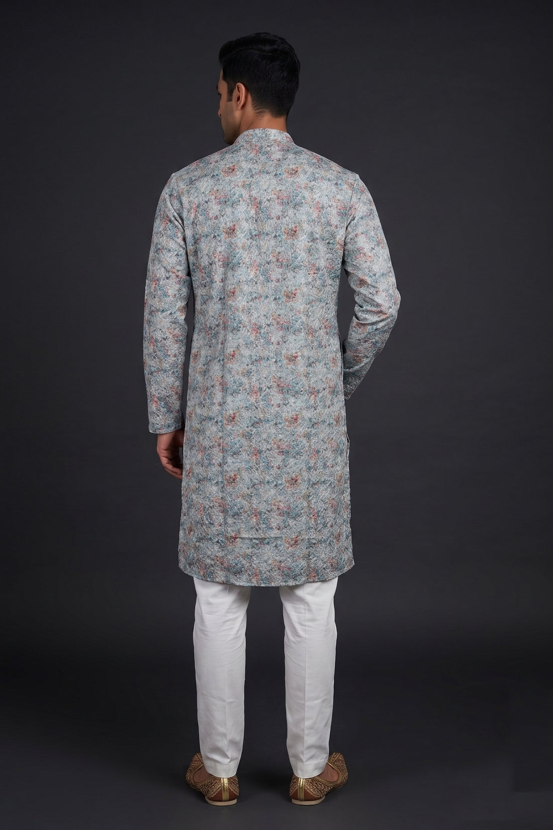 Ice Blue Floral Textured Kurta