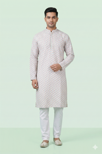 Mint Ivory Printed Men’S Kurta