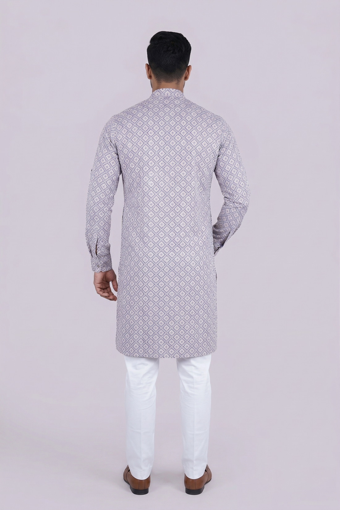 Classic Grey Diamond Print Men’S Kurta