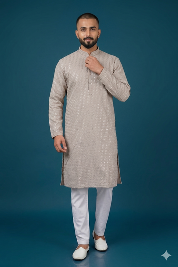 Champagne Beige Embellished Men’S Kurta