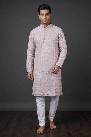 Blush Pink Textured Ethnic Men’S Kurta