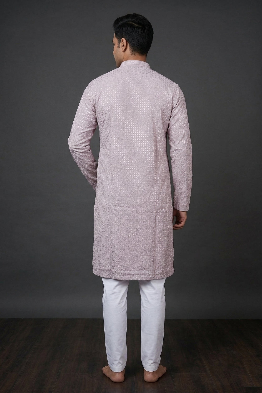 Blush Pink Textured Ethnic Men’S Kurta