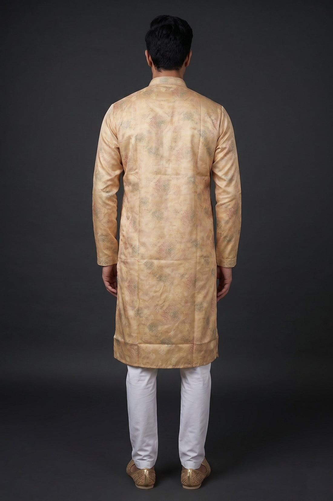Golden Beige Floral Woven Festive Kurta For Men