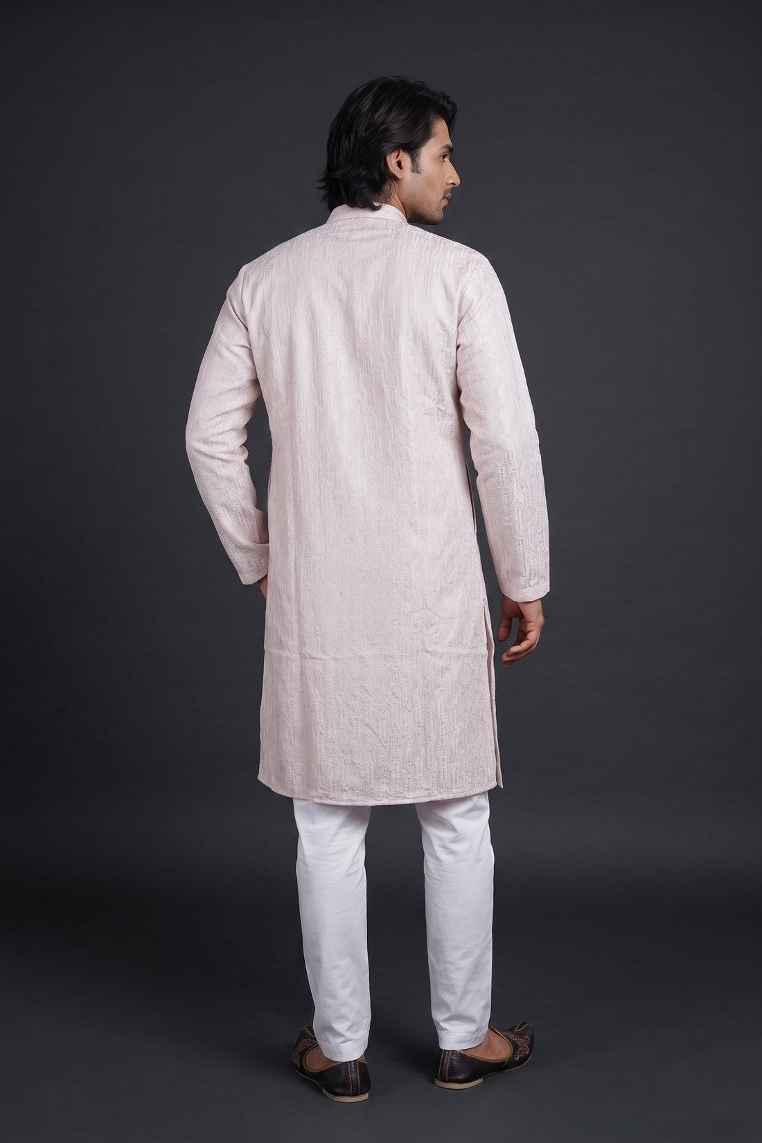 Ivory White Textured Ethnic Kurta For Men