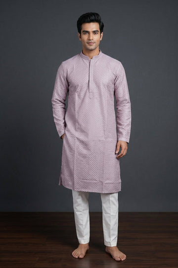Pastel White Printed Men’S Kurta