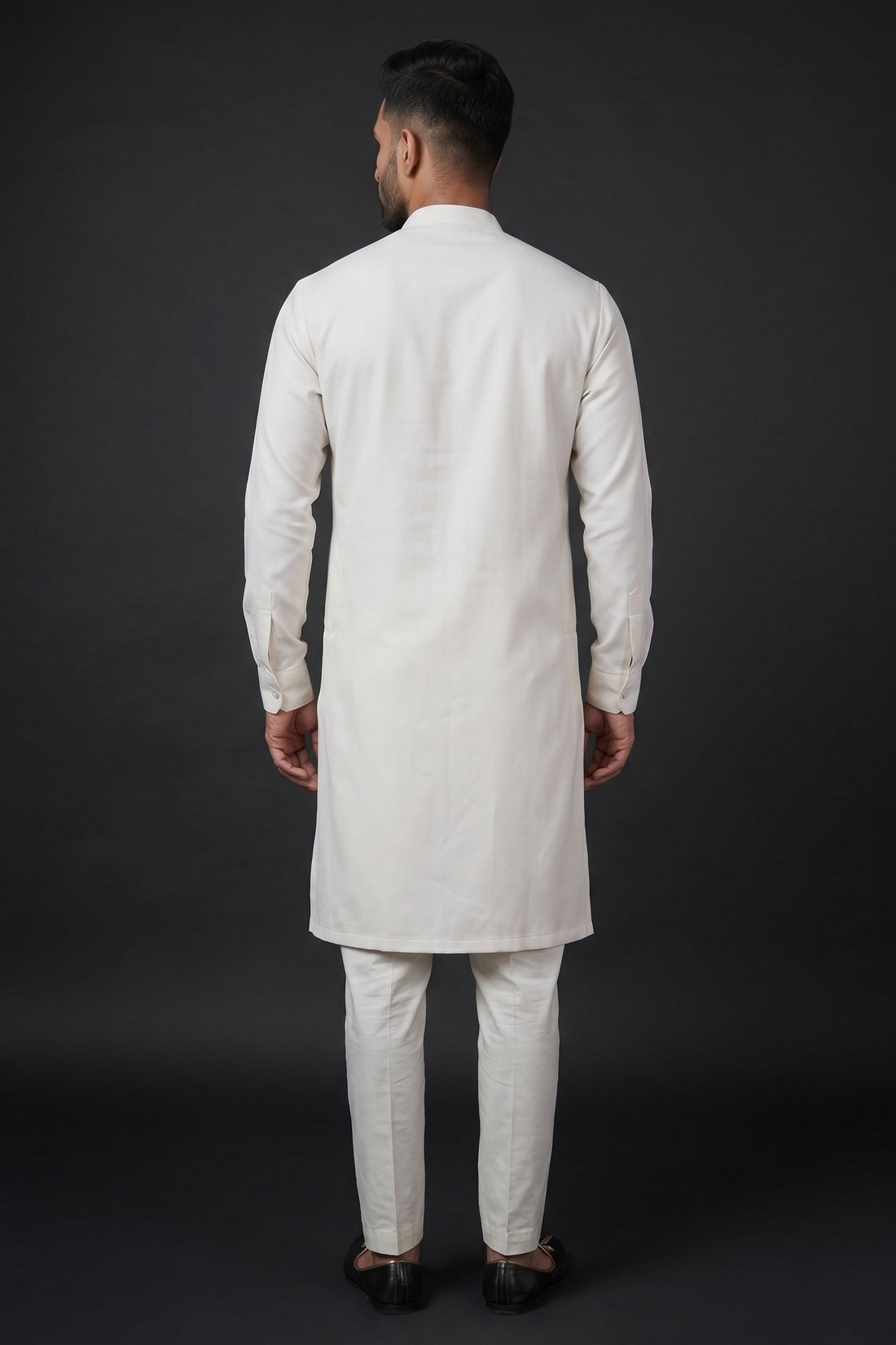 Classic Ivory Pleated Indo-Western Kurta For Men