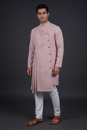 Blush Pink Designer Draped Kurta For Men