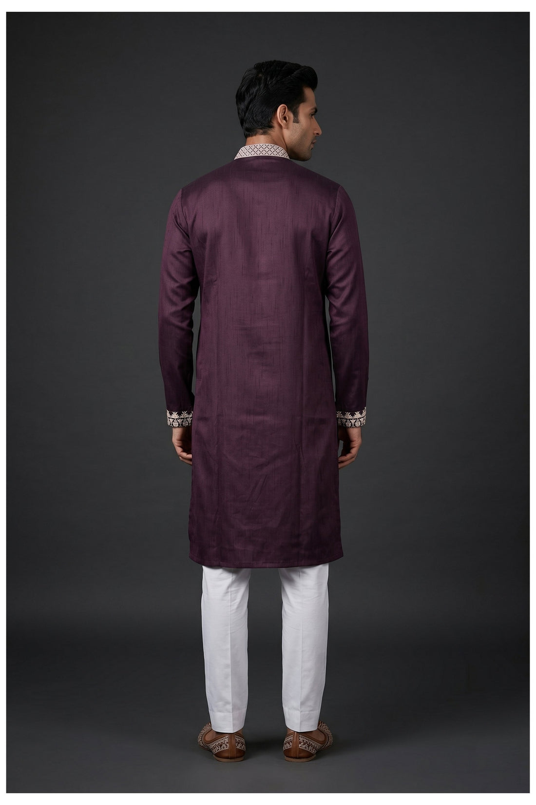 Wine Embroidered Men'S Kurta