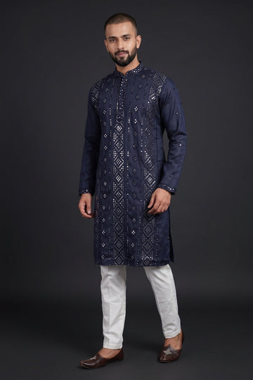 Midnight Blue Mirror Work Festive Kurta