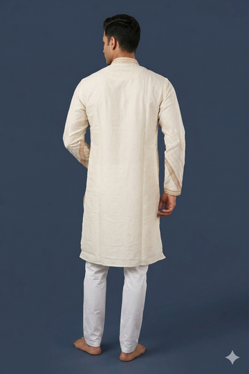 Elegant Off-White Embroidered Men’S Kurta