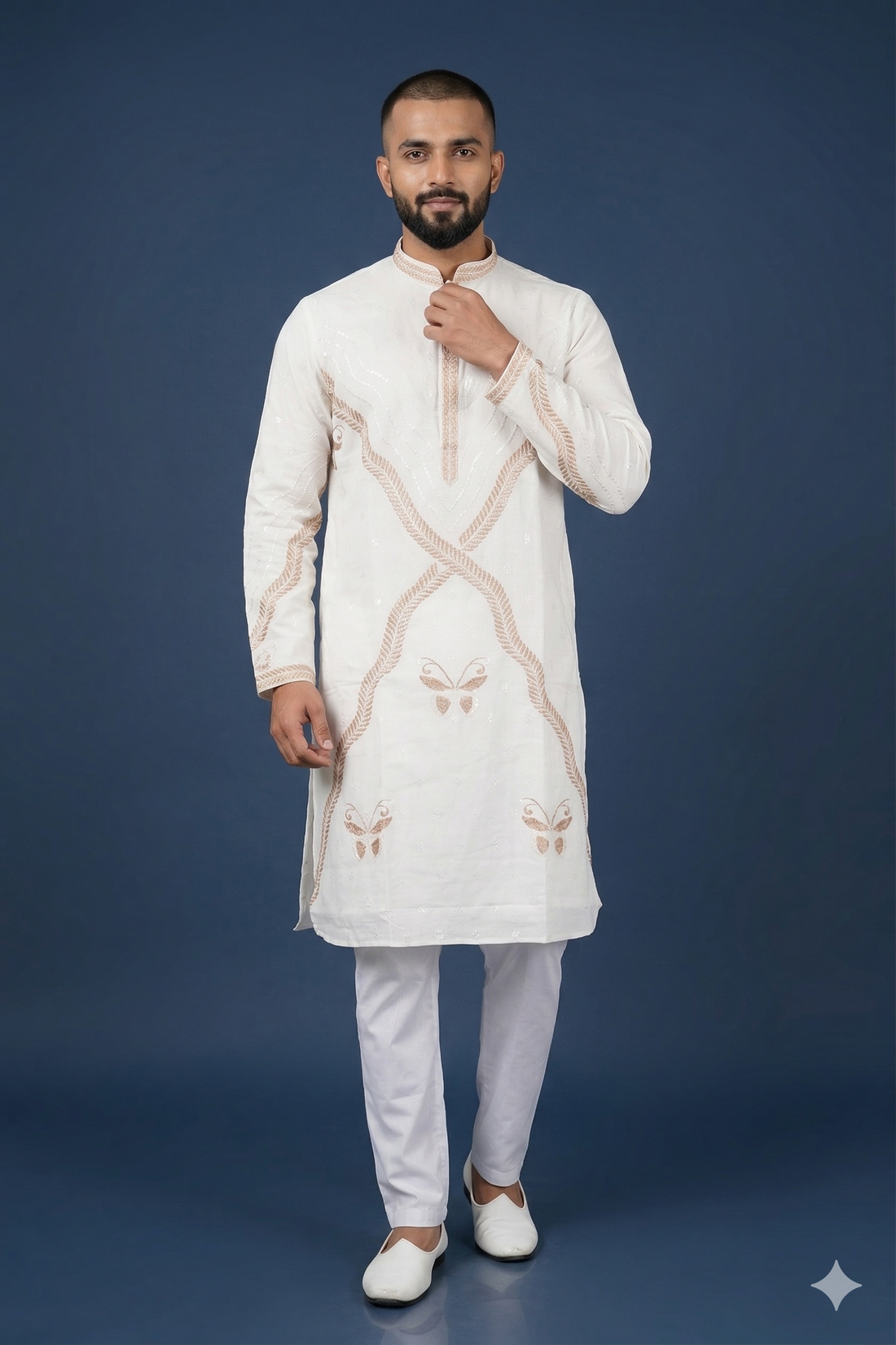 Elegant Off-White Embroidered Men’S Kurta