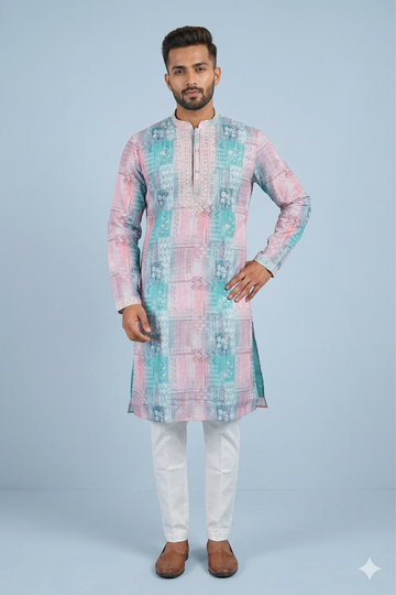 Pastel Multicolour Printed Festive Men’S Kurta
