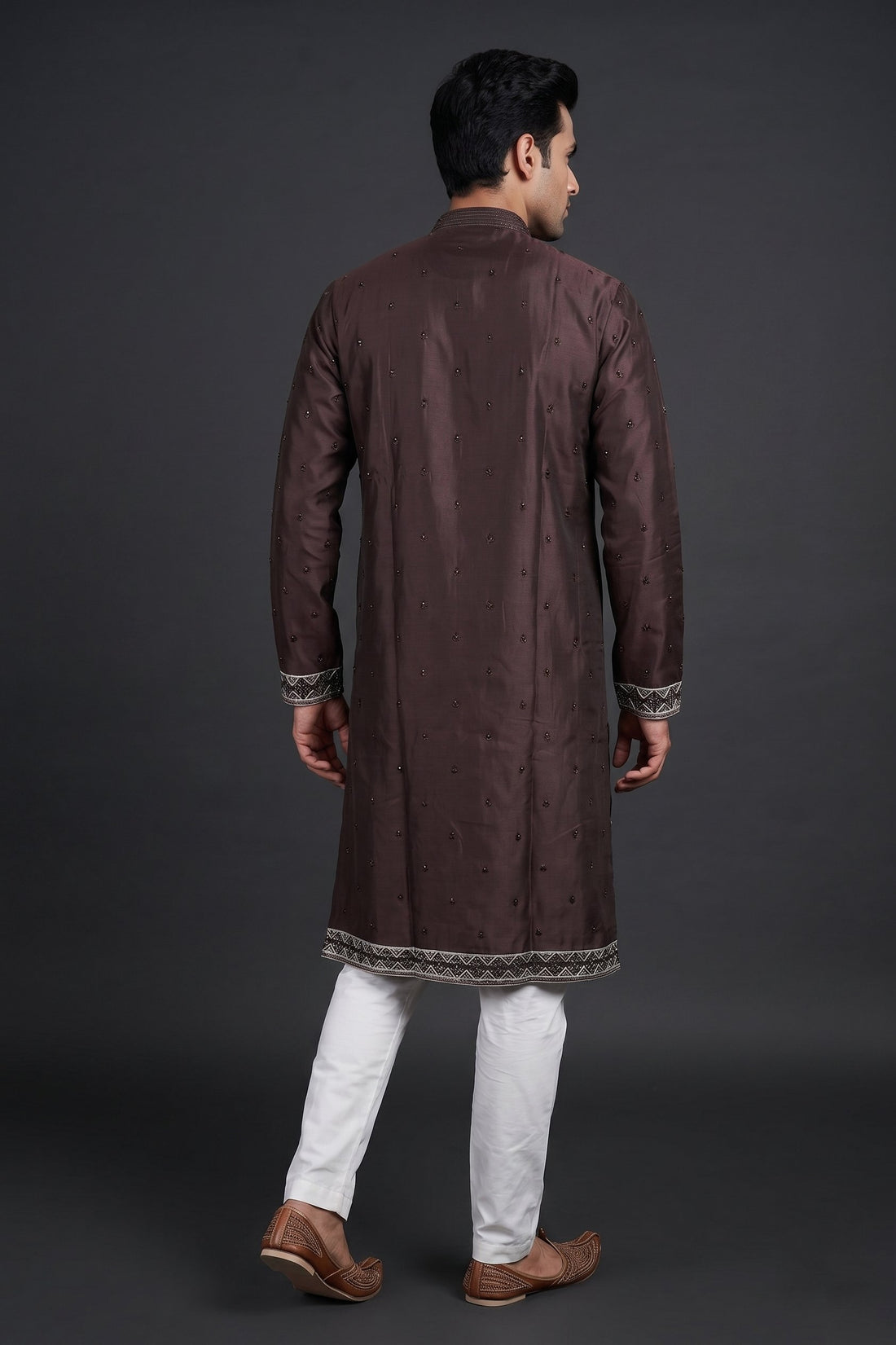 Royal Chocolate Brown Floral Embroidered Kurta