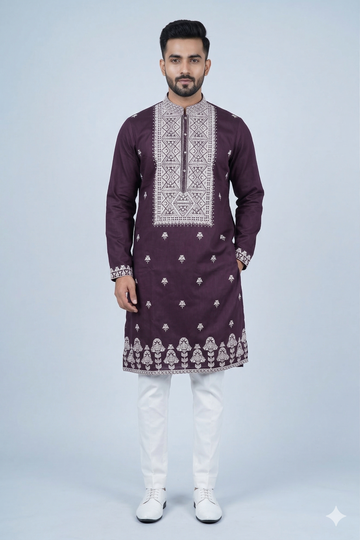 Royal Wine Embroidered Festive Men’S Kurt