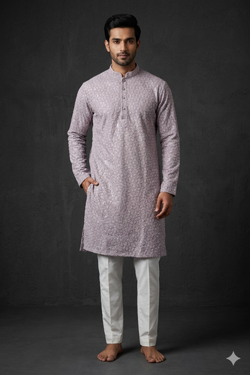 Elegant Mauve Textured Men’S Kurta