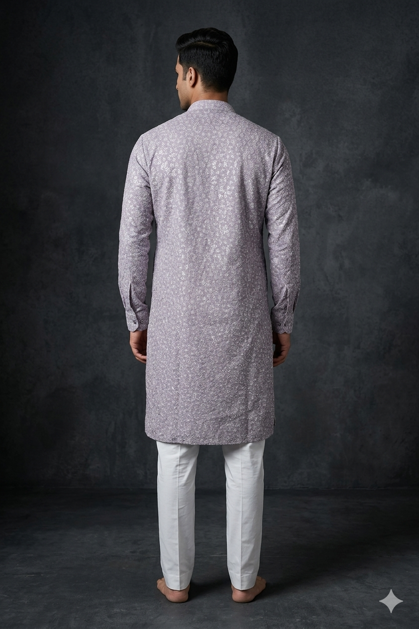 Elegant Mauve Textured Men’S Kurta