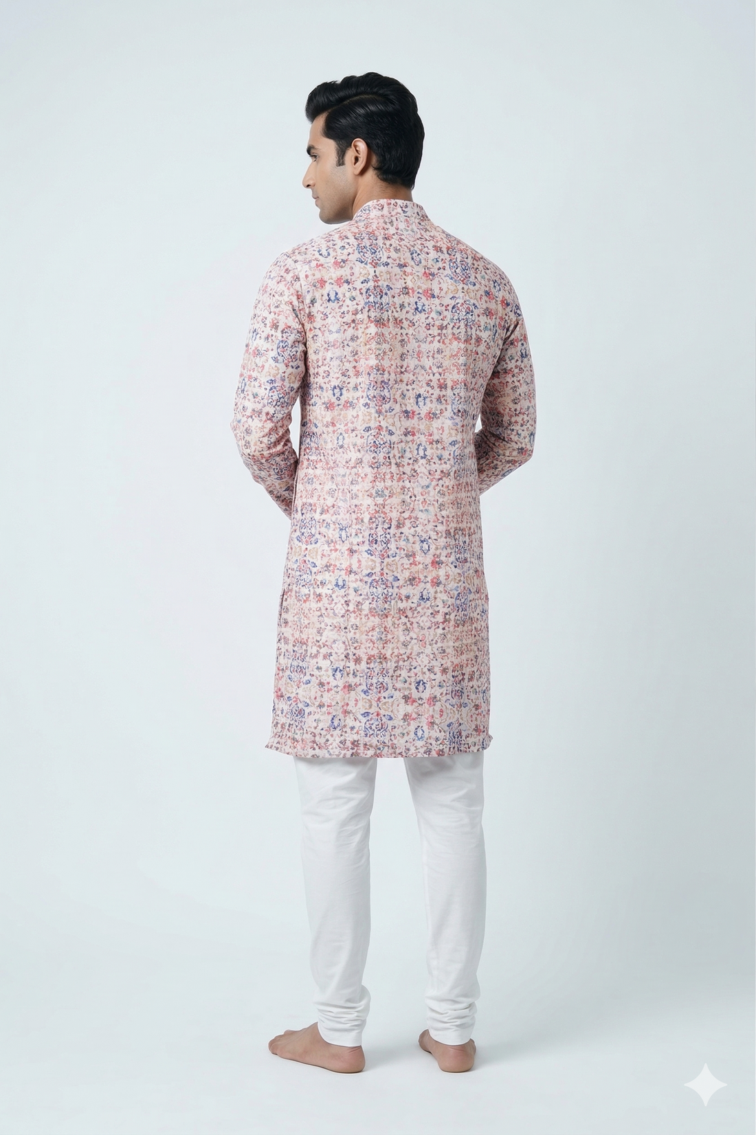 Elegant Beige Multi Floral Print Men’S Kurta