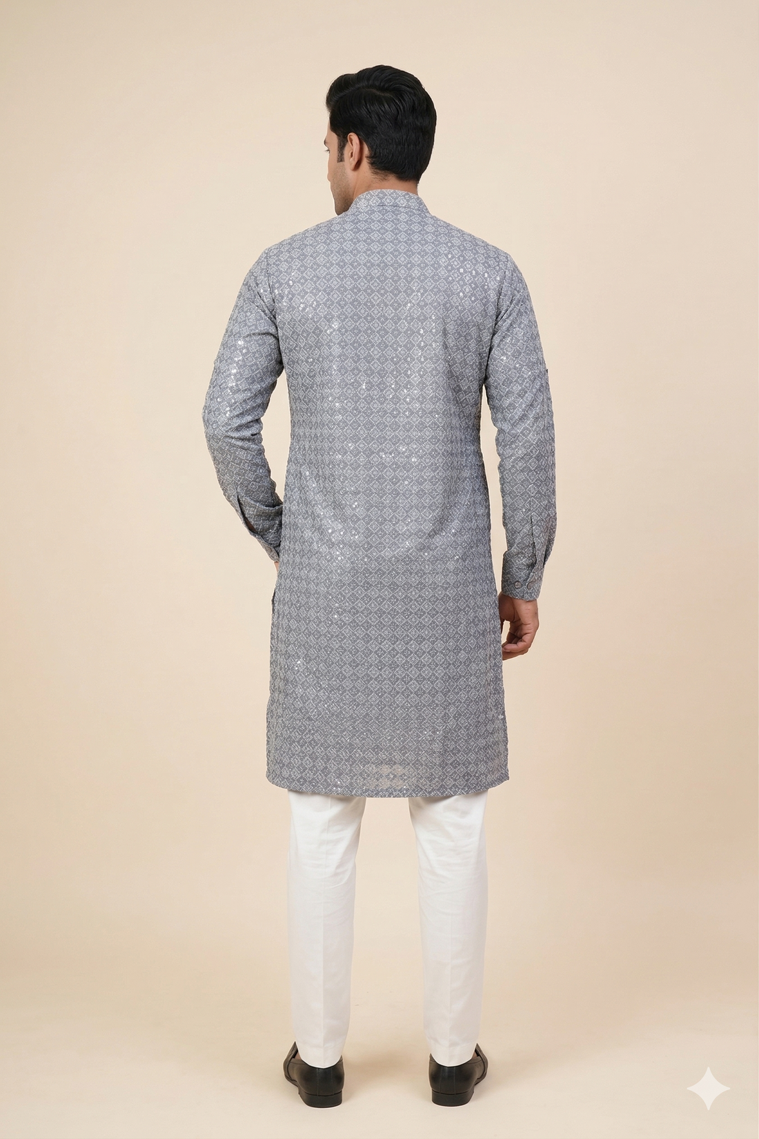 Classic Grey Geometric Print Men’S Kurta