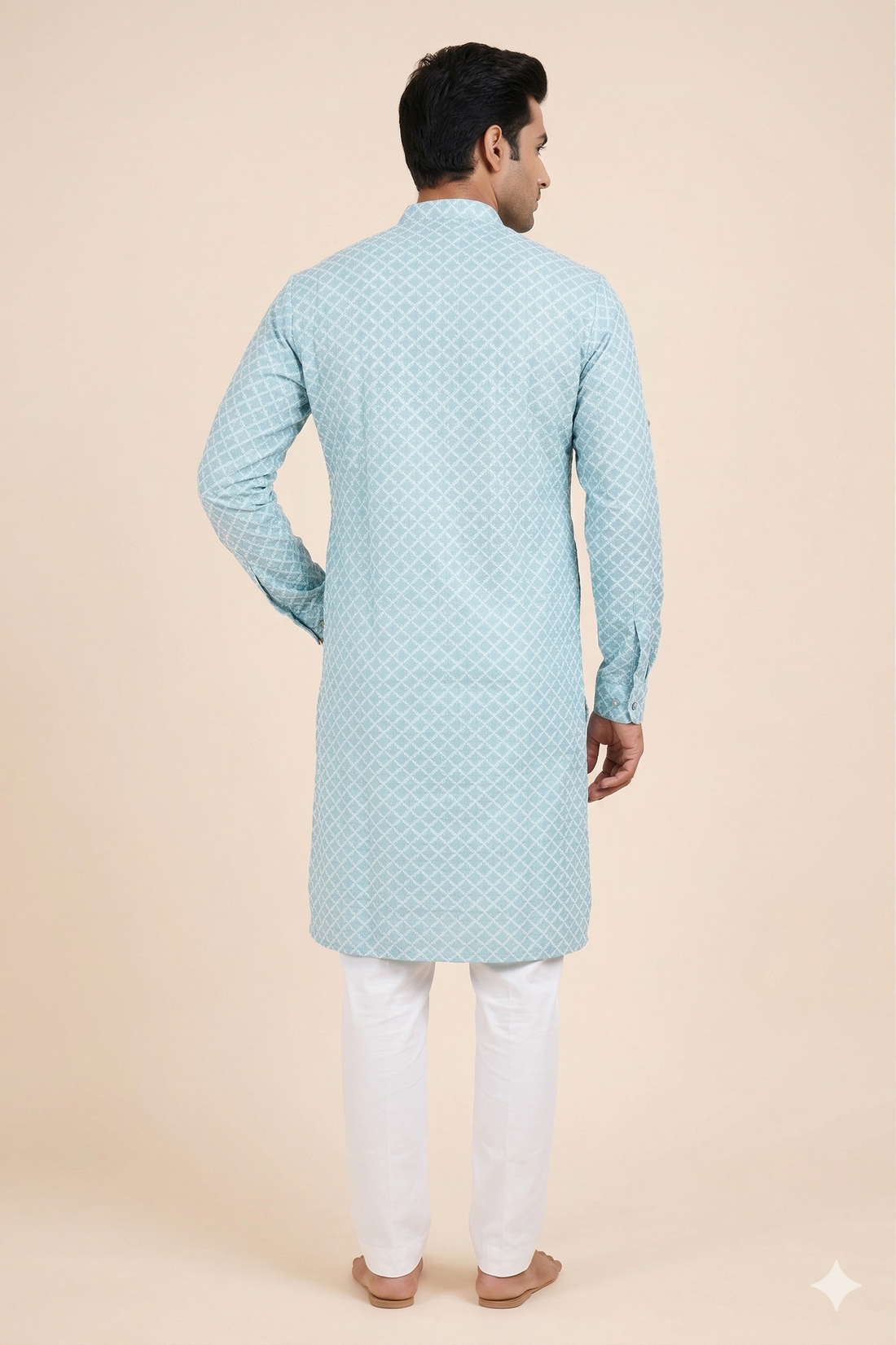 Sky Blue Diamond Print Classic Men’S Kurta