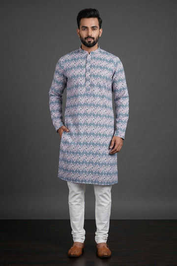 Pastel Diamond Print Men’S Ethnic Kurta