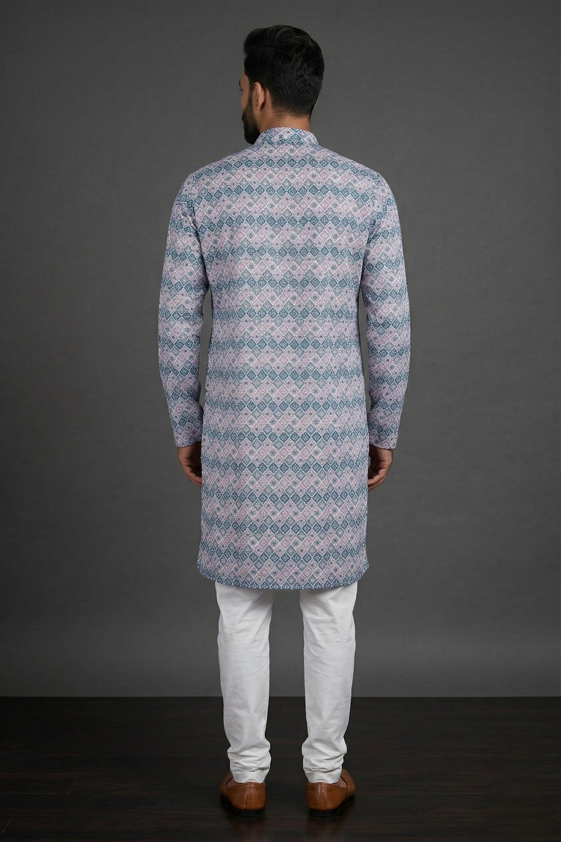 Pastel Diamond Print Men’S Ethnic Kurta