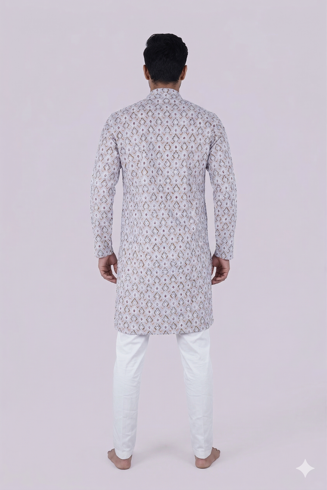 Ivory Beige Ethnic Motif Printed Men’S Kurta