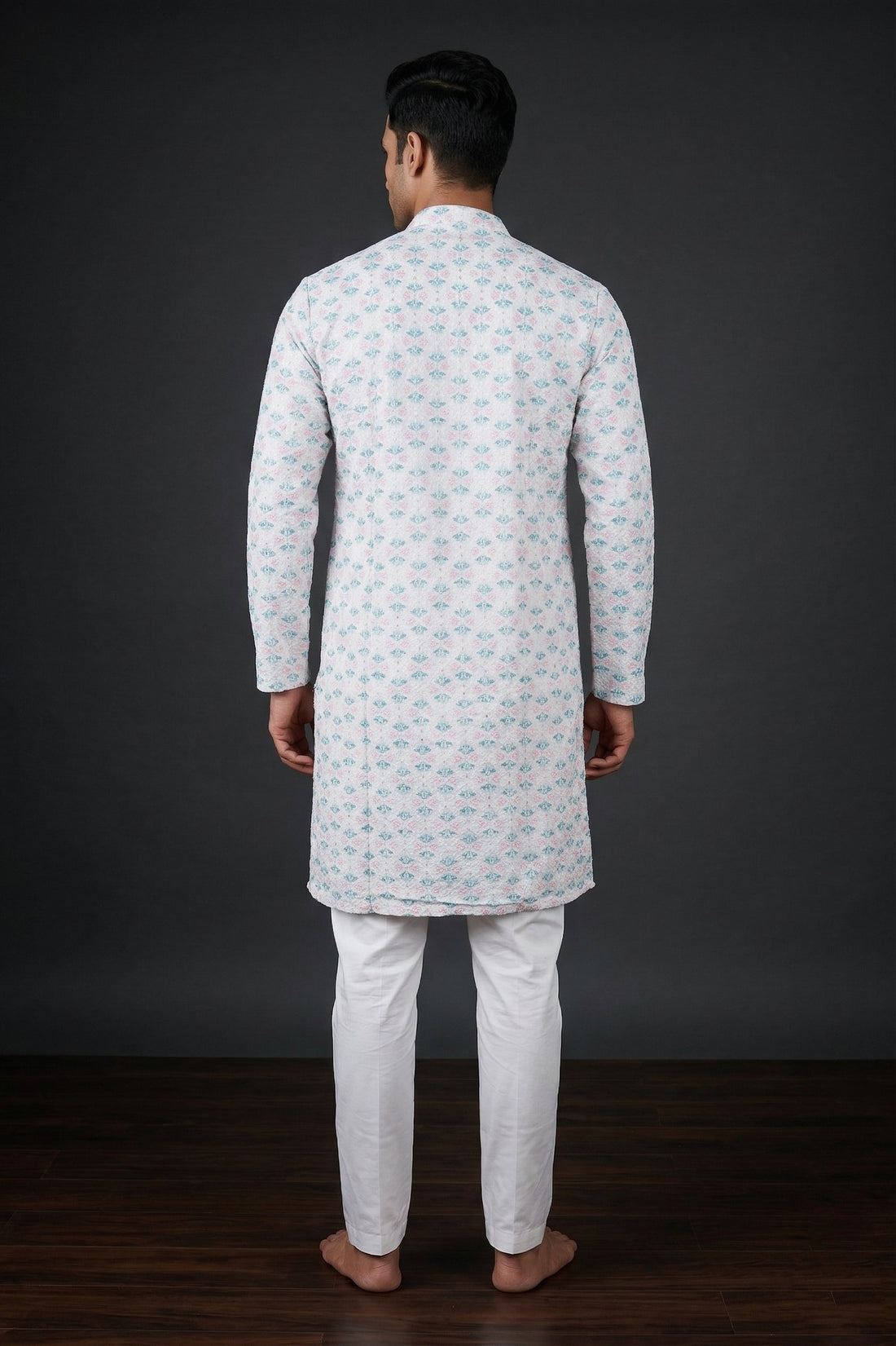 Ivory Pastel Printed Ethnic Kurta For Men