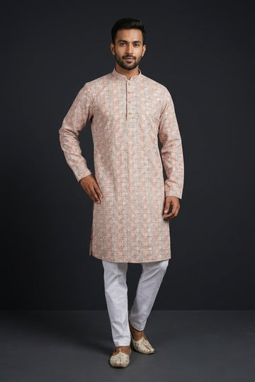 Royal Beige Printed Ethnic Kurta For Men