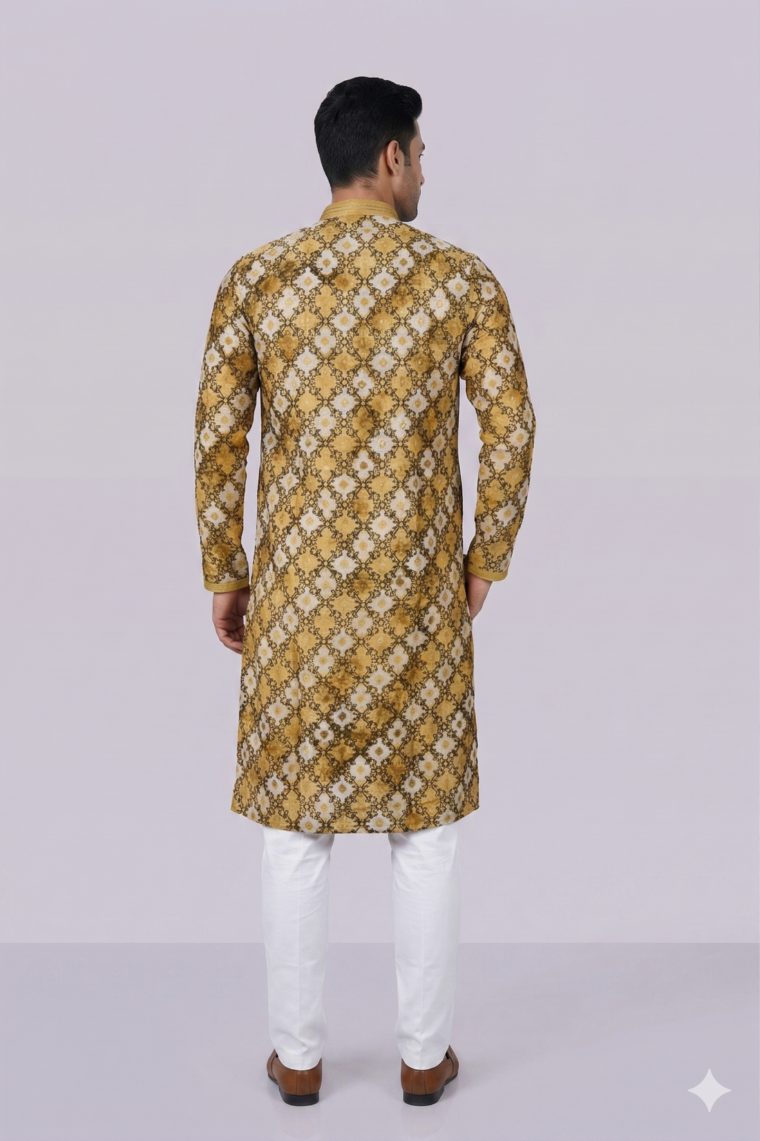 Mustard Gold Printed Designer Men’S Kurta