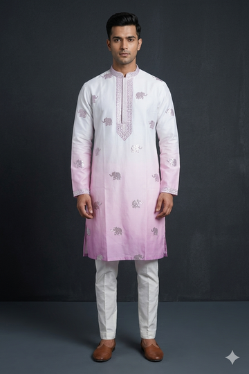 Blush Ombre Elephant Motif Men’S Kurta