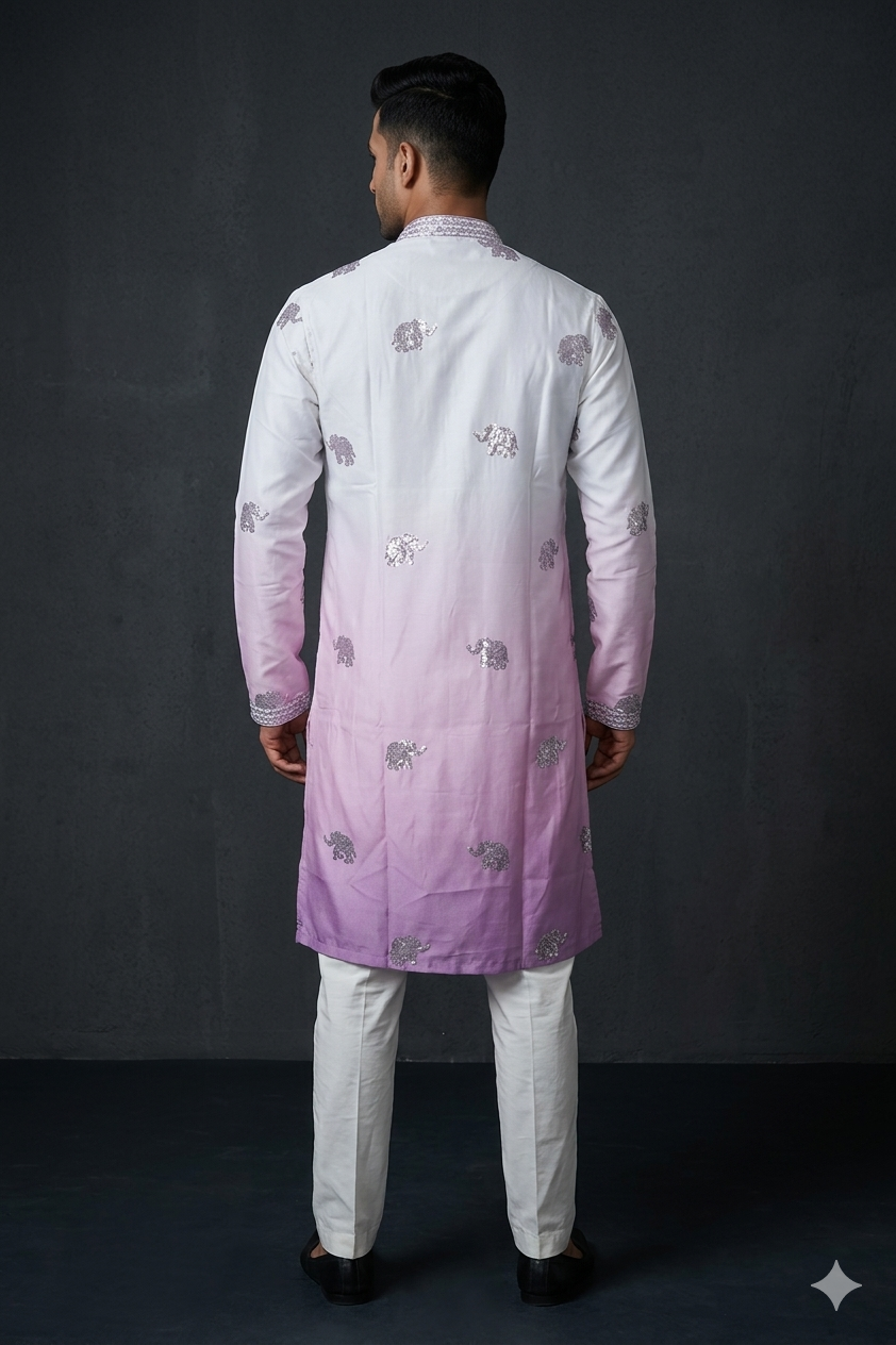 Blush Ombre Elephant Motif Men’S Kurta