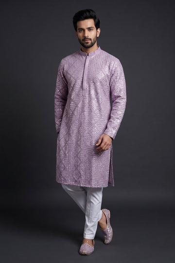 Lavender Mirror Embroidered Festive Kurta