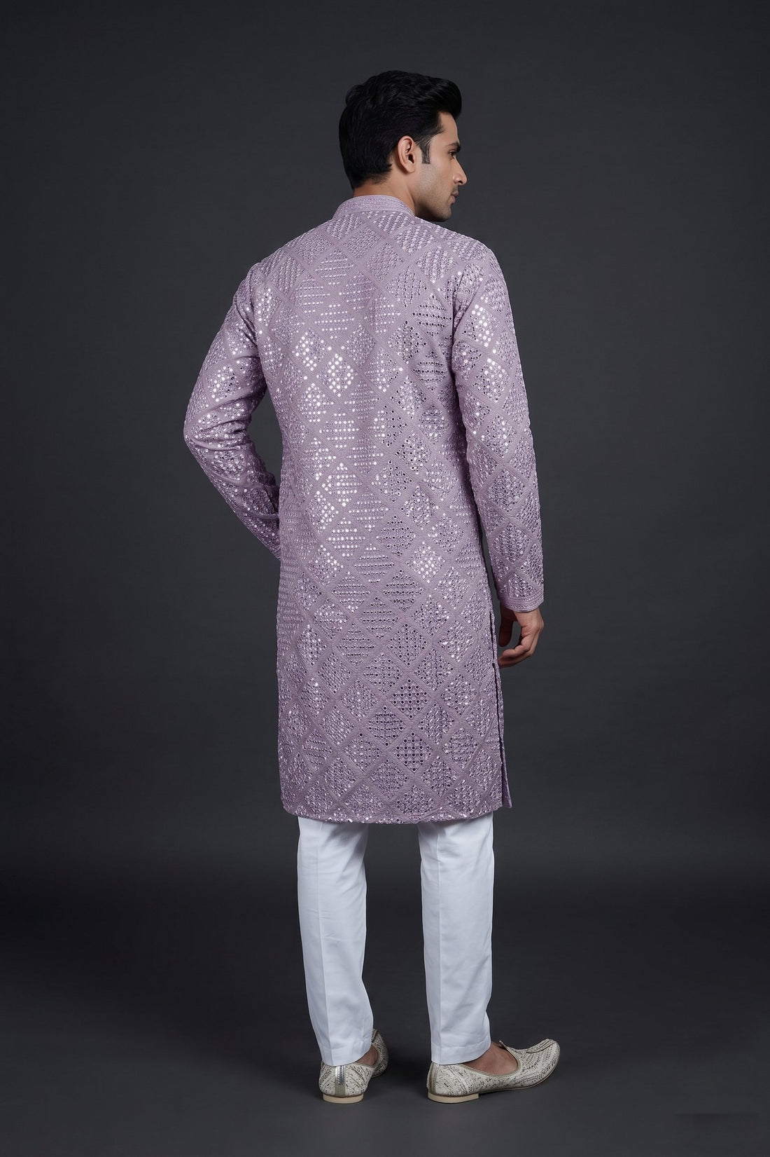 Lavender Mirror Embroidered Festive Kurta
