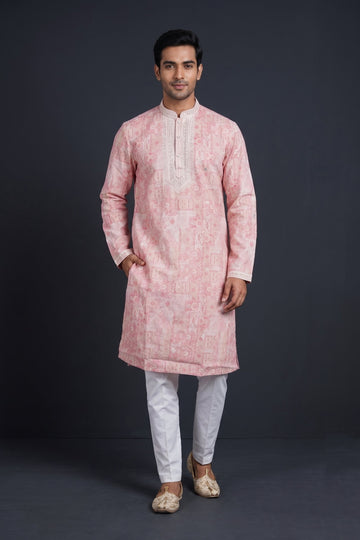 Blush Pink Ethnic Printed Embroidered Kurta
