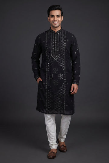 Midnight Black Mirror Embroidered Festive Kurta