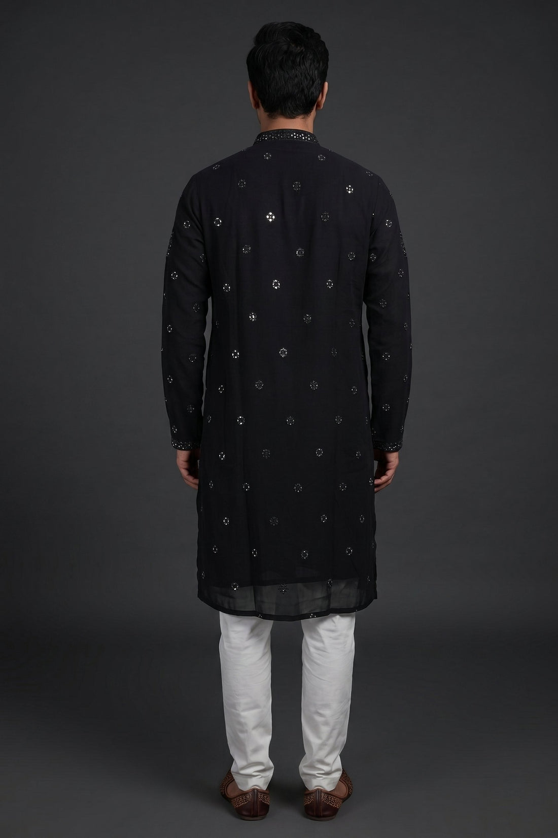 Midnight Black Mirror Embroidered Festive Kurta
