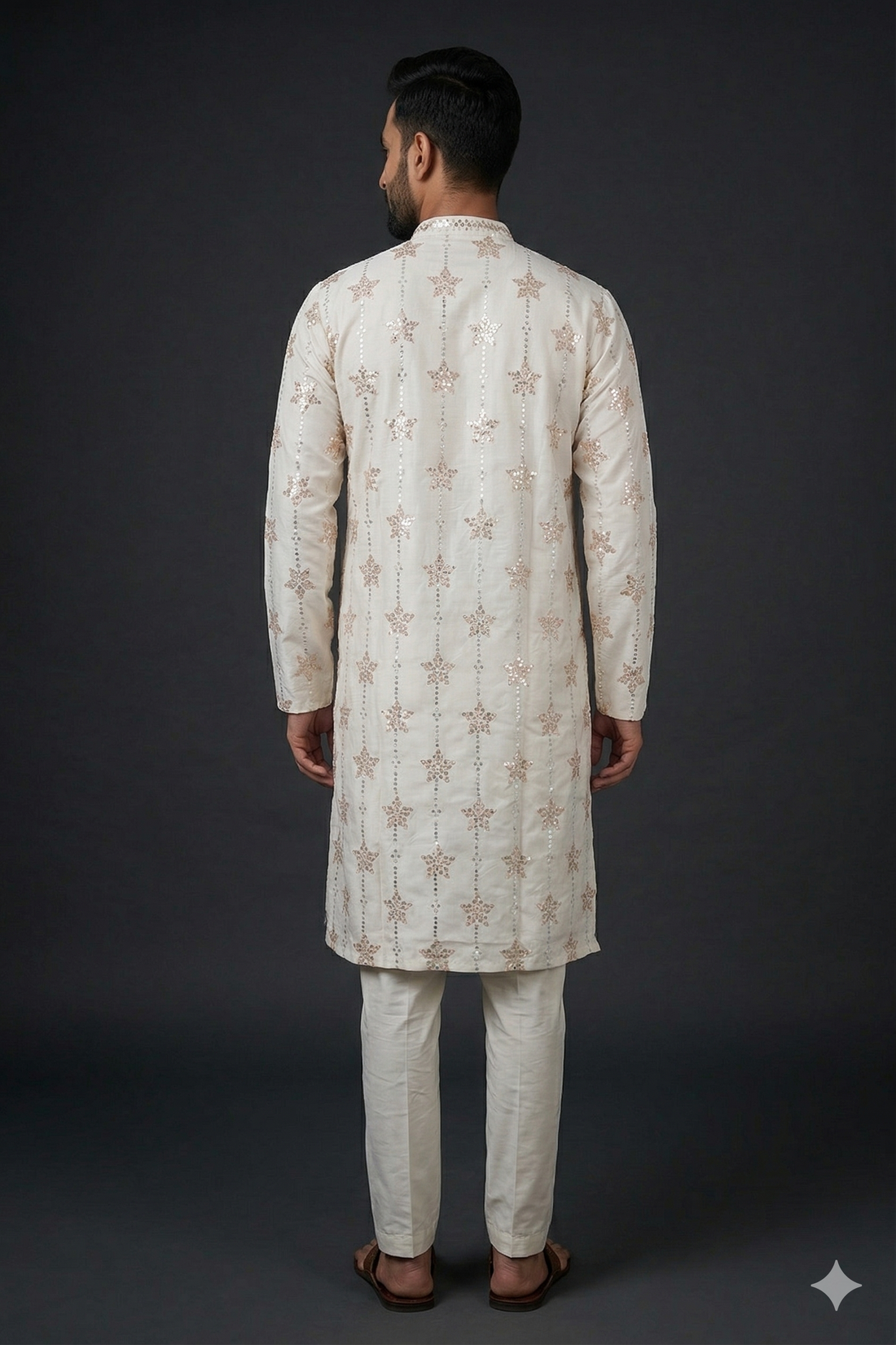 Ivory Star Mirror Embroidered Festive Kurta For Men