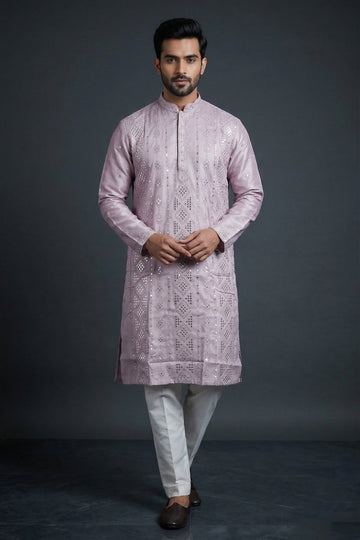 Pastel Lavender Embroidered Men’S Festive Kurta