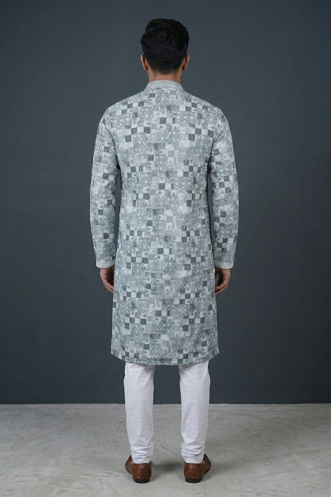 Silver Grey Designer Printed Men’S Kurta
