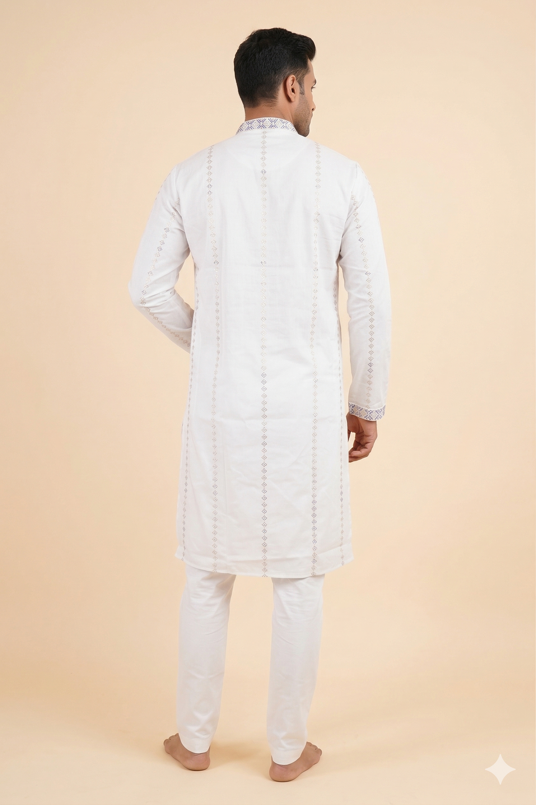 Classic Ivory Embroidered Festive Men’S Kurta
