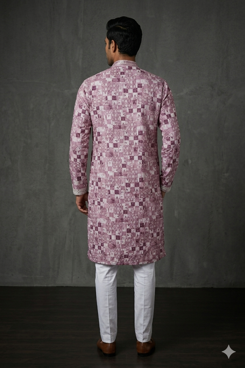 Rosewood Geometric Embroidered Men’S Kurta