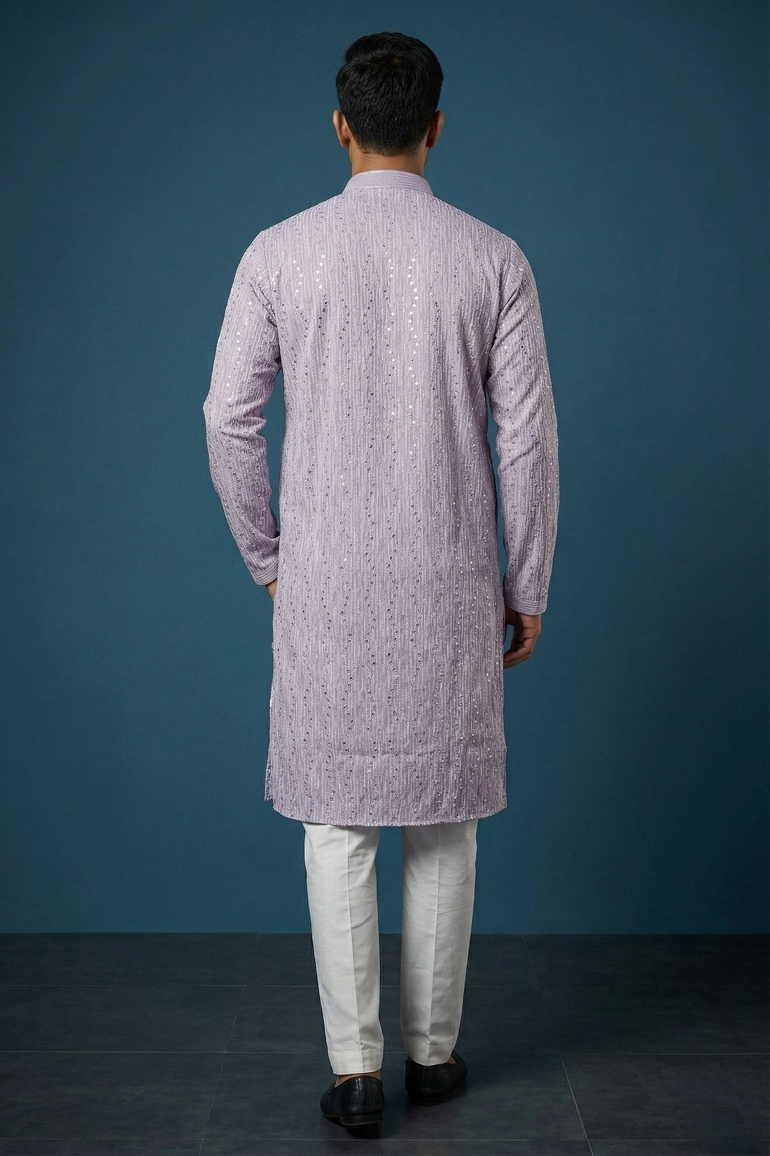 Lilac Sequins Embroidered Men’S Festive Kurta