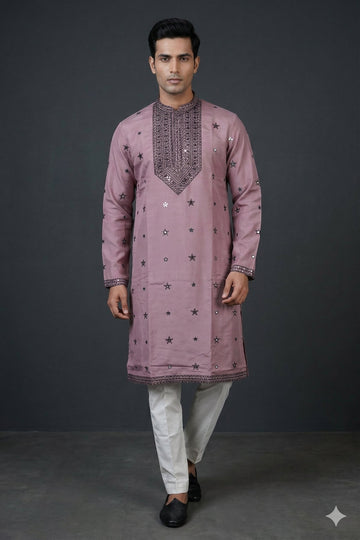 Dusty Mauve Embroidered Festive Men’S Kurta