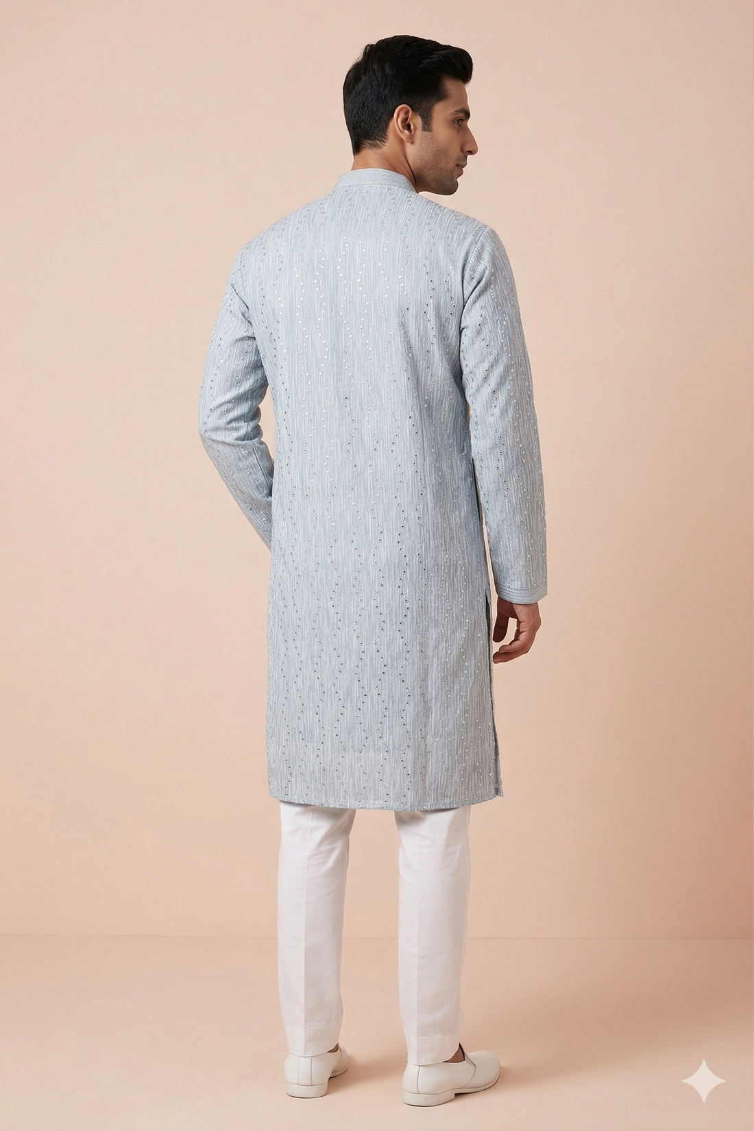 Sky Blue Sequin Striped Festive Men’S Kurta