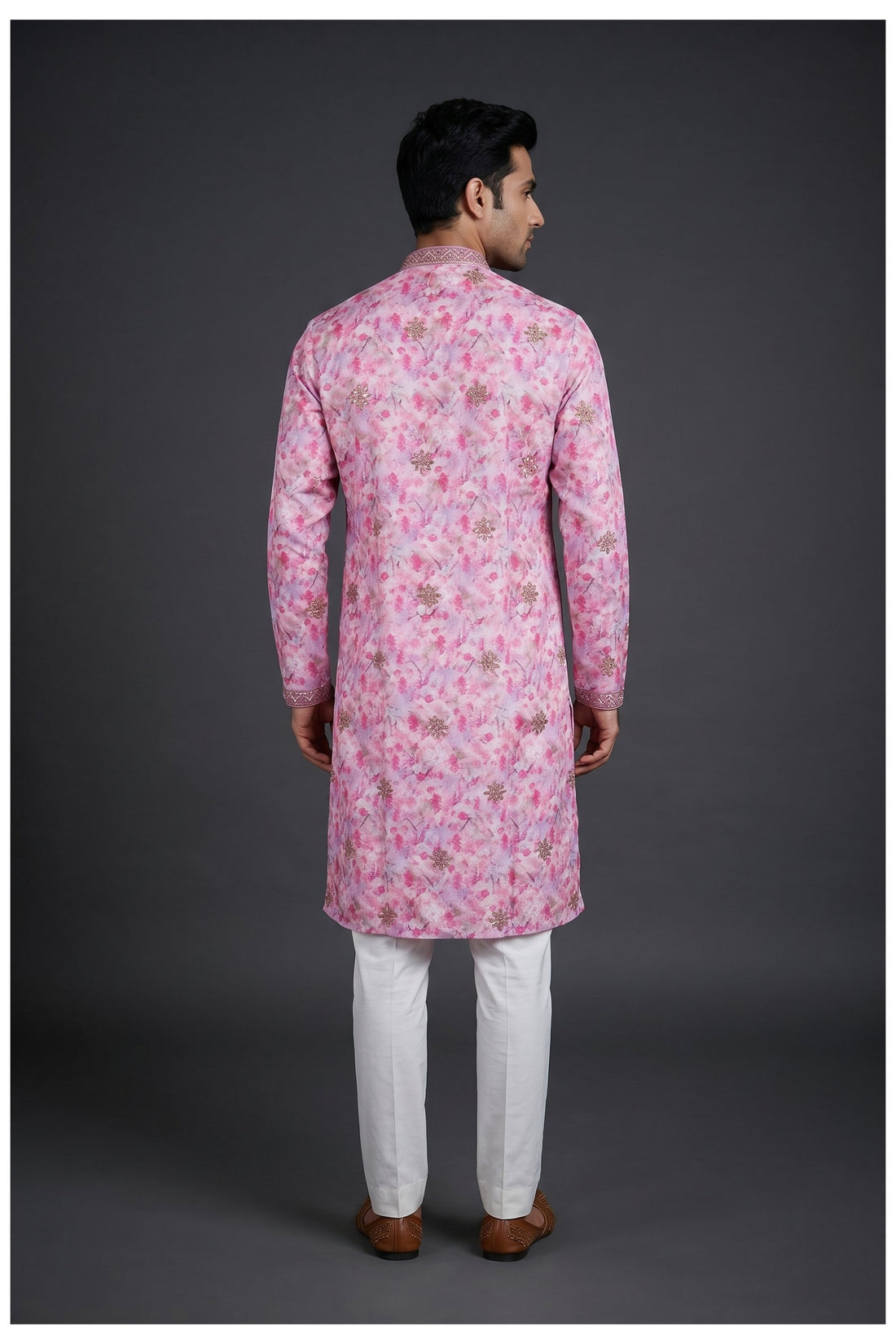 Pink Floral Embroidered Men'S Kurta