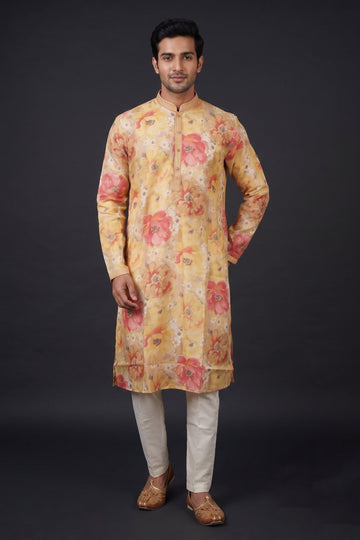 Sunshine Floral Printed Festive Kurta For Men