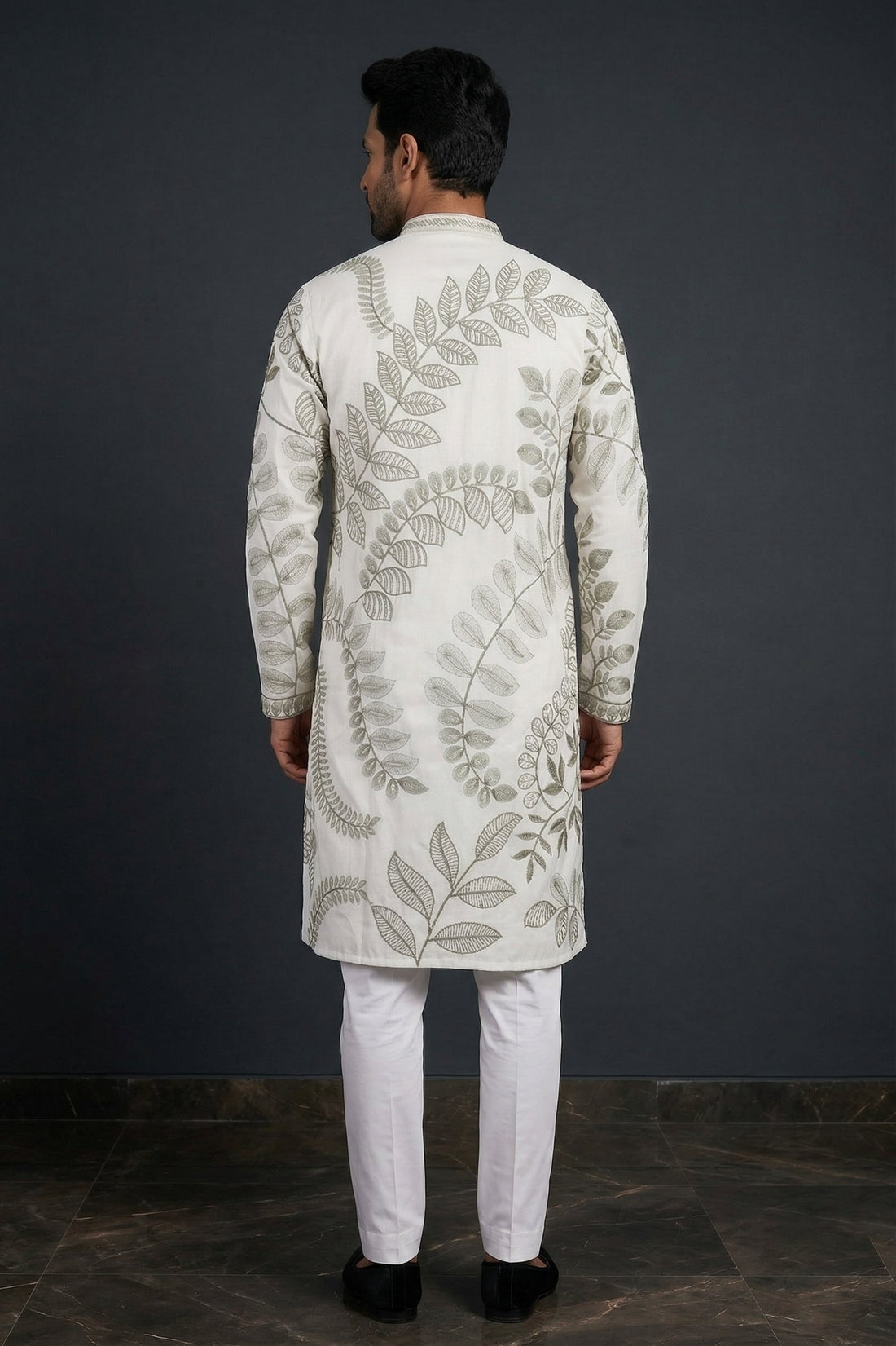 Ivory Botanical Threadwork Designer Men’S Kurta